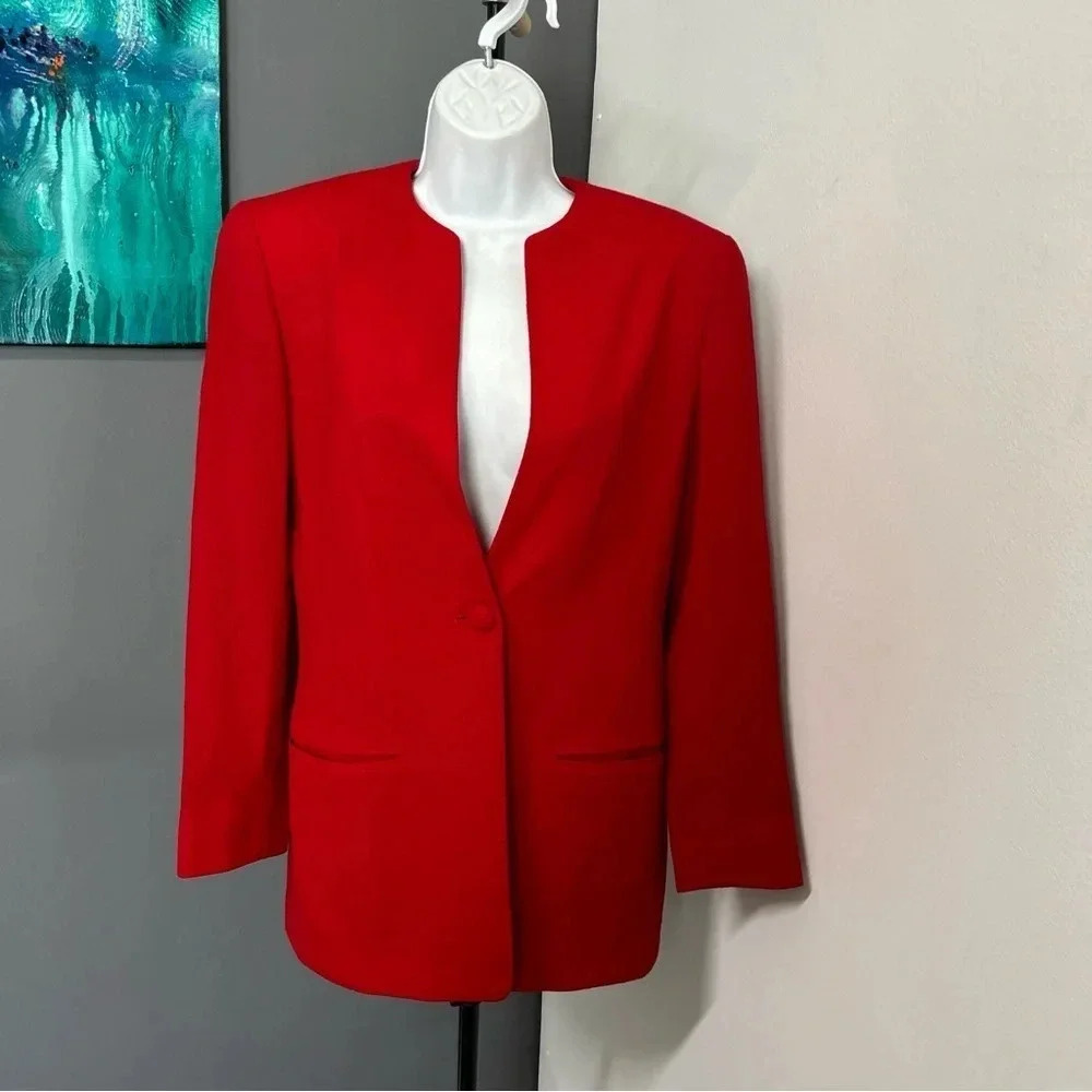 Vintage Liz Claiborne Women’s‎ Size 4 Wool Red Blazer Single Button Old Money